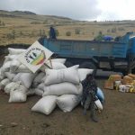 Camion affrété par la Fondation pour livrer les 8 tonnes de denrées. ONG Ethiopie Children in the Cloud Camion avec aide alimentaire Ethiopie Covid-19